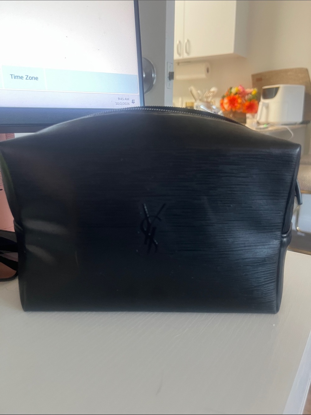 Black Embossed YSL Leather Cosmetic Toiletry Bag
